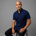 Camisa Manga Corta en Popelina Stretch — Corte Regular Confort