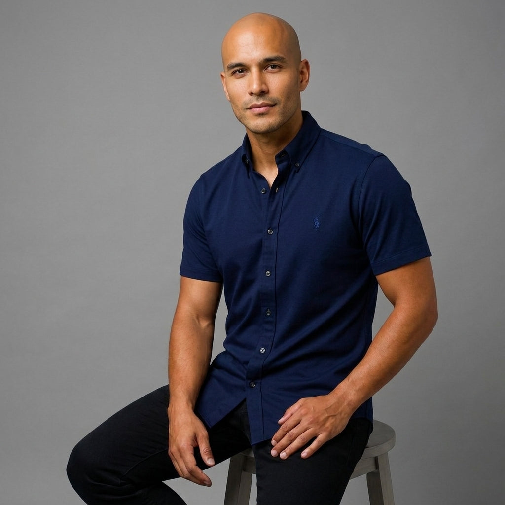 Camisa Manga Corta en Popelina Stretch — Corte Regular Confort