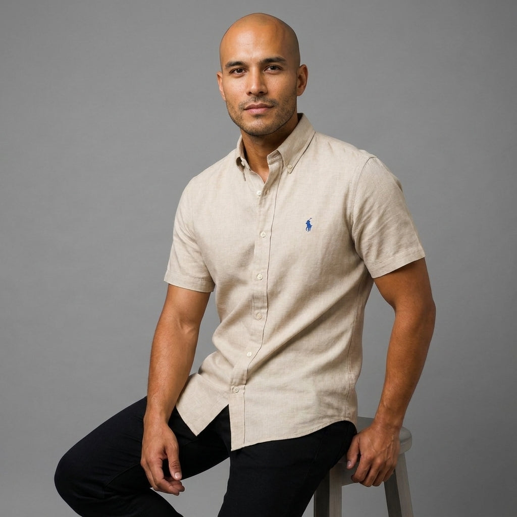 Camisa Manga Corta en Popelina Stretch — Corte Regular Confort