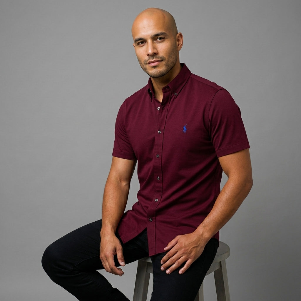 Camisa Manga Corta en Popelina Stretch — Corte Regular Confort