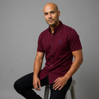 Camisa Manga Corta en Popelina Stretch — Corte Regular Confort