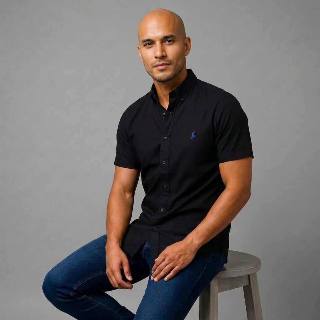 Camisa Manga Corta en Popelina Stretch — Corte Regular Confort