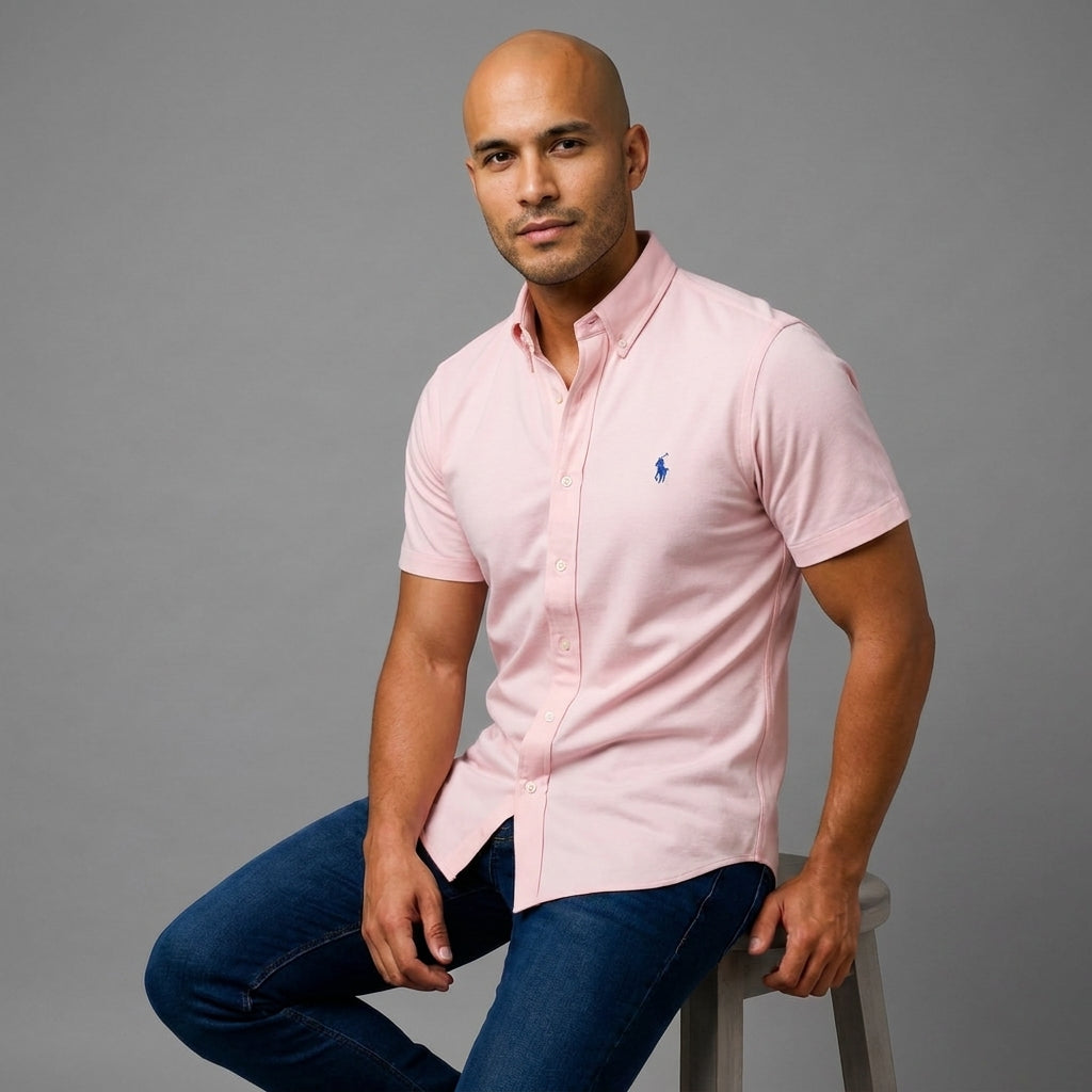 Camisa Manga Corta en Popelina Stretch — Corte Regular Confort