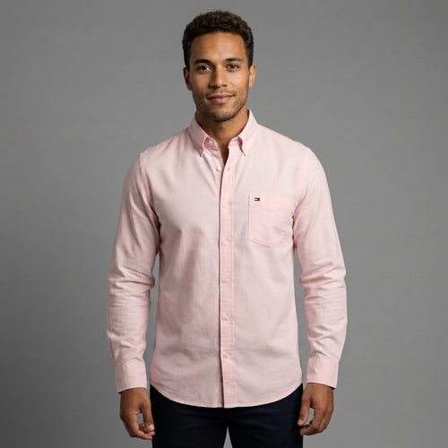 Camisa en Lino Unicolor de Cuello Abotonado